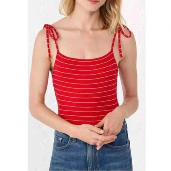 NWT La Ligne Red Le Bodysuit with Stripes and Adjustable Bow Tie Shoulder Straps - Picture 1 of 6